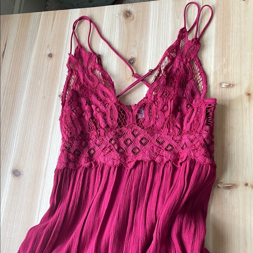 Free People Adella Elegant Maroon Lace Maxi Dress Small - Picture 10 of 16